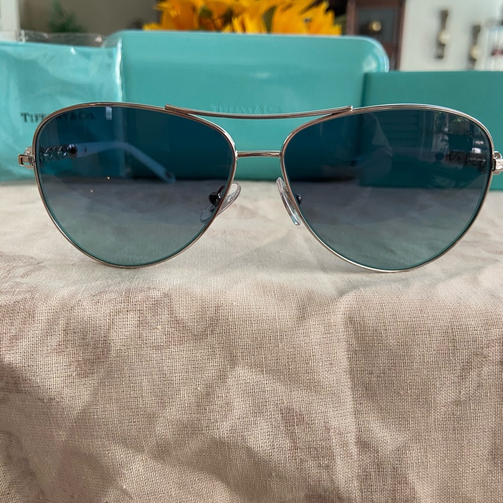 Tiffany and Co. Silver and Blue Aviators NEW